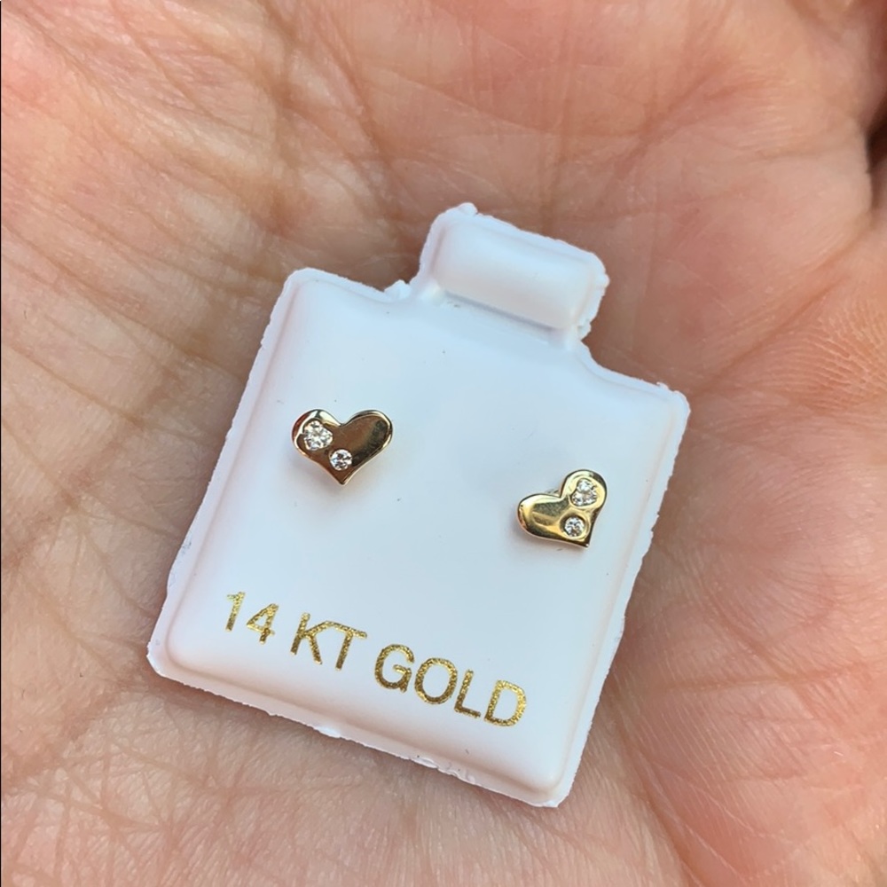 14k Solid Yellow Gold Heart Earrings - Picture 6 of 8